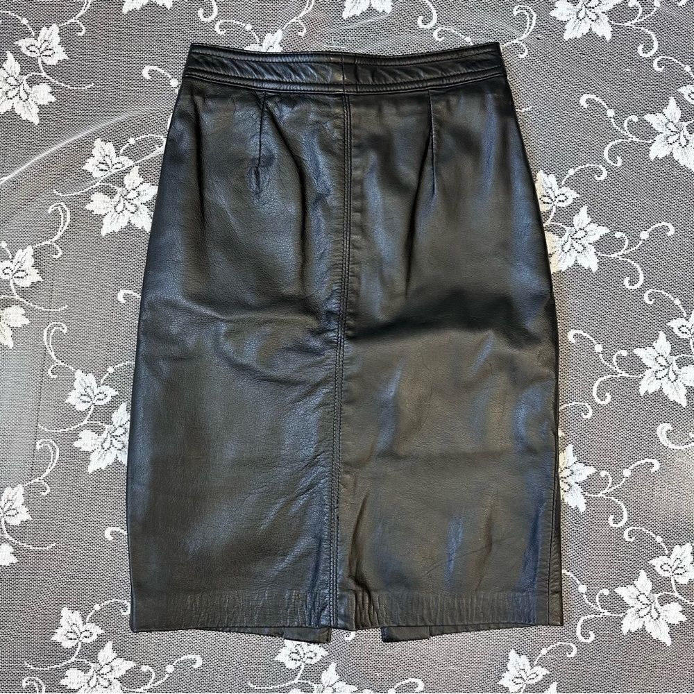 Vintage The Leather Ranch Genuine Leather Black Pencil Skirt Sz Small